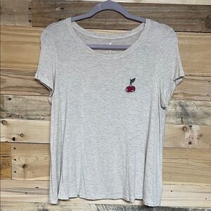American Eagle Outfitters size Medium Cream/Light Gray Cherry Embroidered Tee